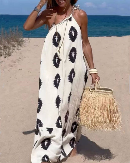 Abito Lungo Monospalla a Fantasia – Stile Etno-Chic