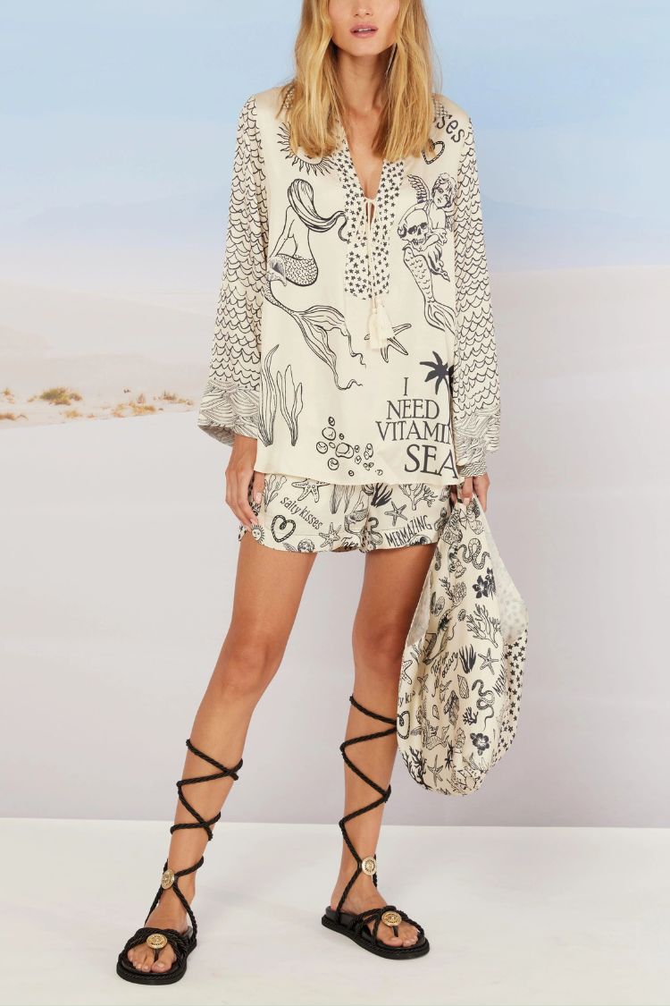 Set Camicia & Shorts con Stampa Marina – Stile Rilassato e Creativo