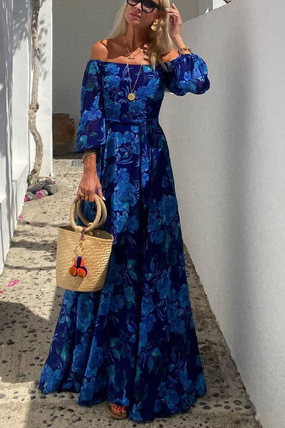 Abito Lungo Floreale con Spalle Scoperte – Eleganza da Vacanza